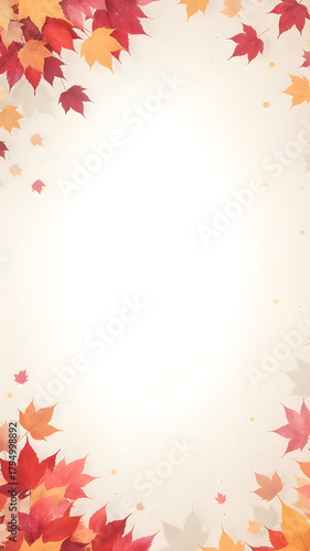 Gentle maple foliage frame on bright clean background with copy space