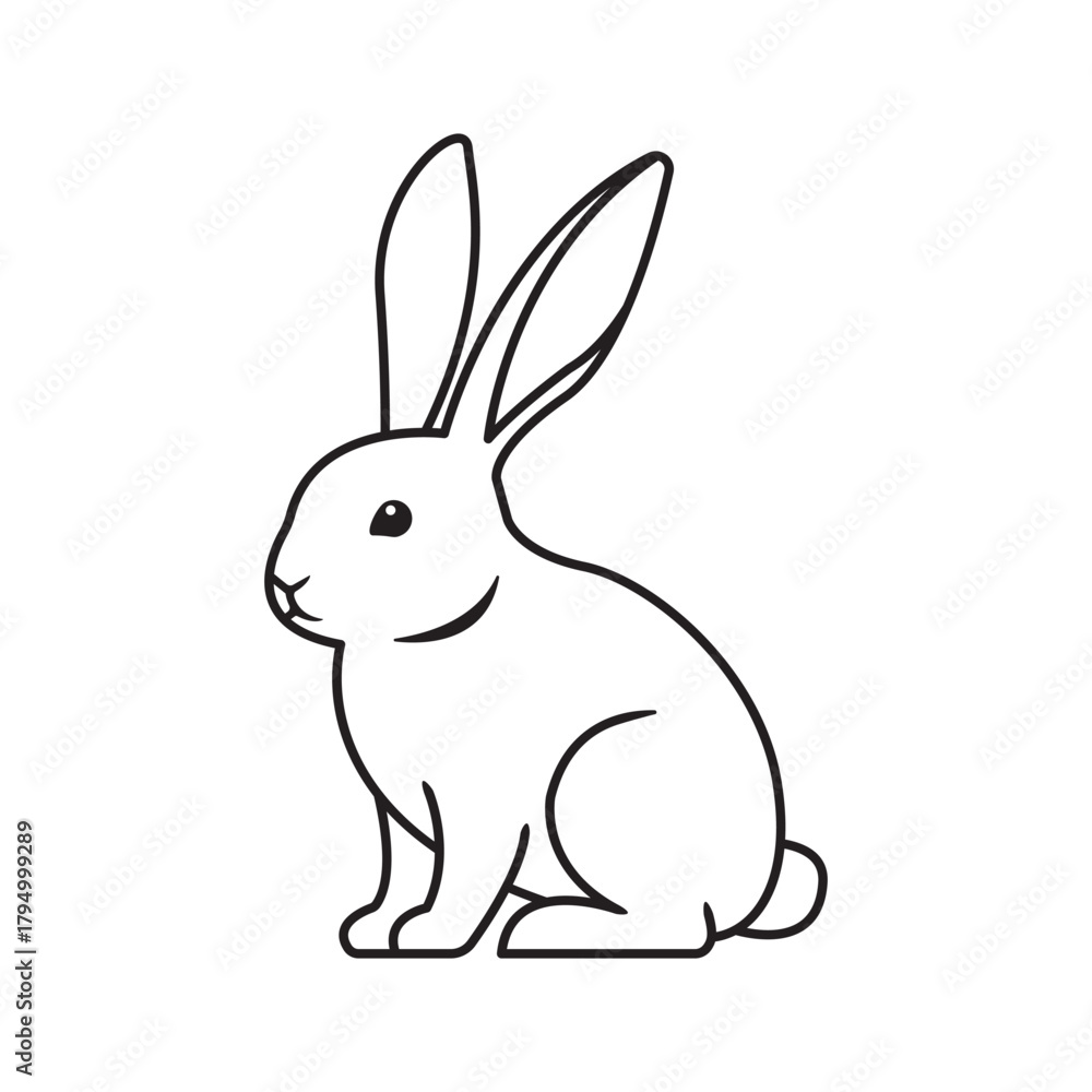 Fototapeta premium Line Art Rabbit Illustration Simple Animal Drawing Isolated Bunny Vector Farm Pet Easter Clipart Monochrome Sketch Hare