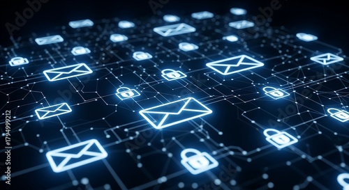 Secure email network concept with encrypted communication and data protection for digital privacy and cybersecurity solutions enhanced through advanced technology infrastructure