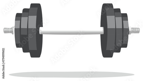 Heavy barbell with black weight plates for strength training vector illustration