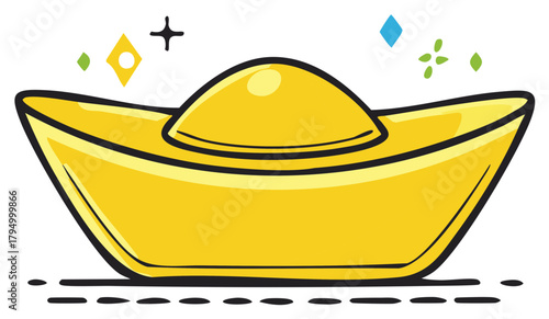 Cartoon Gold Ingot Charm Prosperity Symbol Isolated Festive Celebration Ornament Decoration Luck Wishes Wishes