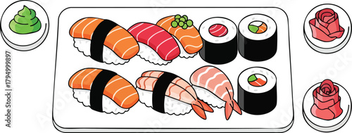 Pixel Art Sushi Platter With Wasabi And Pickled Ginger On White Background