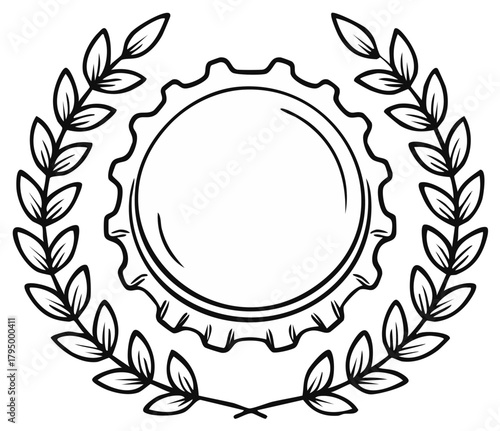 Craft Beer Brewery Award Emblem with a Blank Bottle Cap and Laurel Wreath Illustration