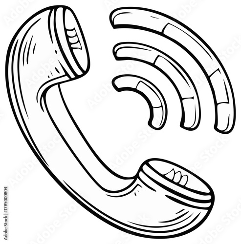 Retro Phone Receiver with Signal Waves Outline Style Communication Concept