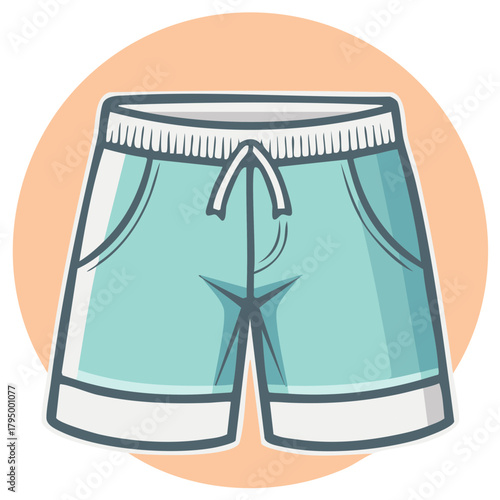 Light Blue Summer Swim Shorts Illustration with Elastic Waistband and Drawstring
