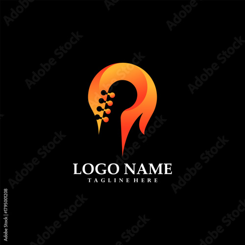 fire guitar logo design vector