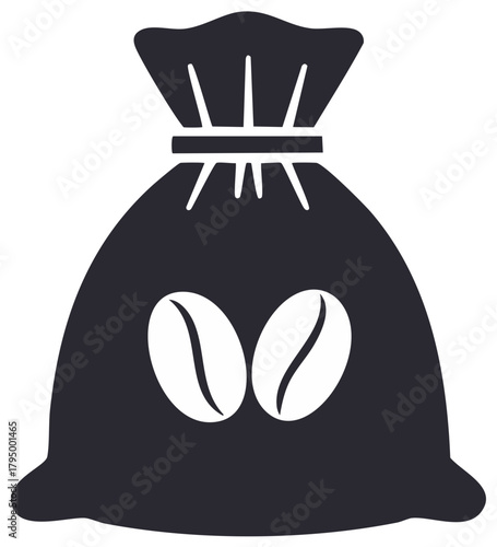 Black silhouette icon of a burlap sack filled with coffee beans