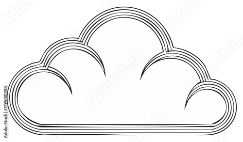 Cloud graphic of lines in black and white minimal outline design