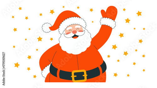 Santa Claus Welcomes the Season: A jolly Santa Claus, complete with a warm smile, beckons forth the season's magic, framed by twinkling stars.