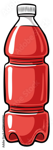 Vibrant red plastic beverage bottle with white cap and refreshing liquid inside cartoon style illustration