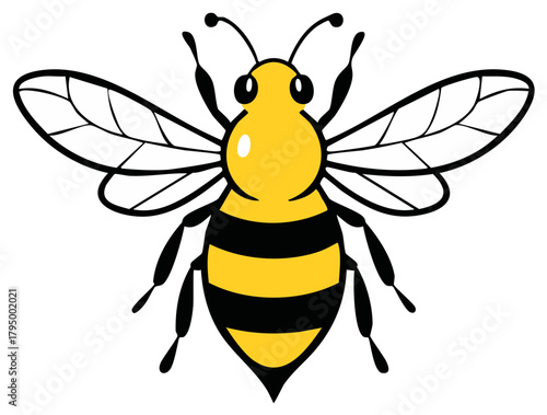 Illustration of a flying insect - yellow and black striped bee, vector illustration of a cartoon bee design element