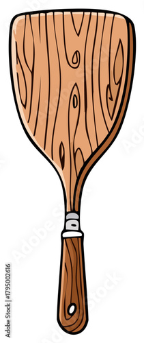 Wooden Spatula with Handle and Grain Detail Kitchen Utensil Cooking Tool
