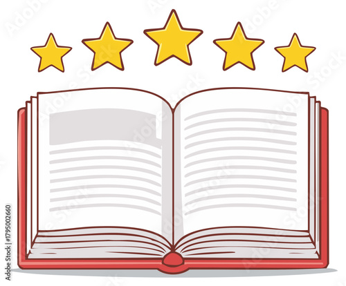 Cartoon Book with Five Stars on Top, Open Book Illustration