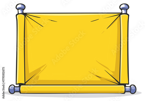 Unfurled Yellow Scroll with Finials for Announcements or Messages Unrolled Document for Display