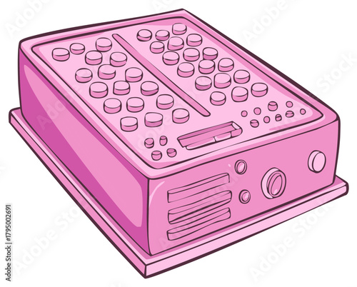 Vivid Pink Medical Pill Dispenser Illustration with Doses and Control Buttons