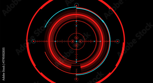 Futuristic Red and Blue Target Reticle Design Abstract Circle and Crosshair Graphic for Digital Focus and Aim