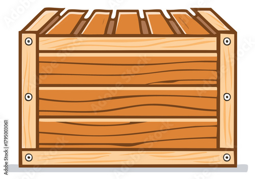 Simple cartoon illustration of a closed wooden shipping crate for cargo and storage