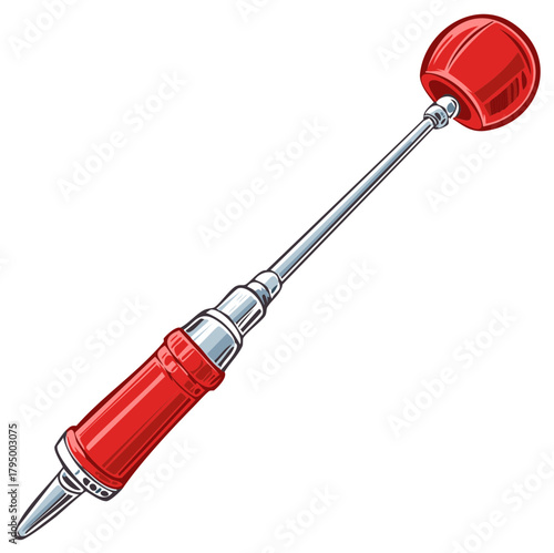 Vintage cartoon pointer or stylus with a red handle and chrome shaft vector illustration