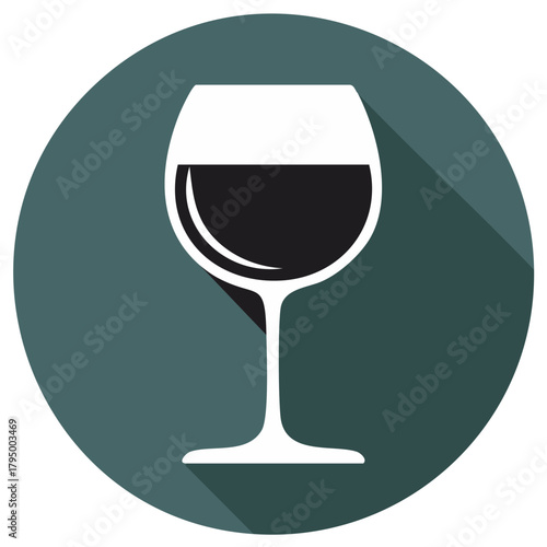 Wine glass icon with long shadow on a green background