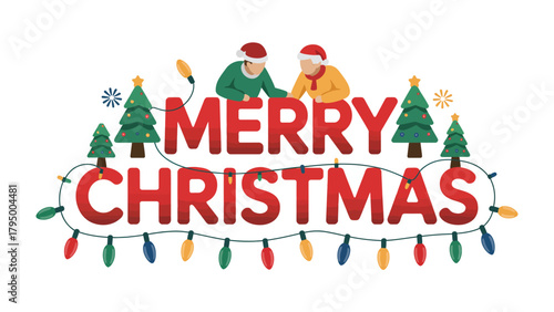 Merry Christmas Illustration: Festive illustration that conveys the warmth and joy of the holiday season, with vibrant colors and traditional elements to evoke a sense of cheer and celebration.