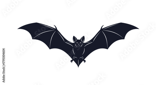 Stylized dark bat illustration with outstretched wings, capturing the essence of nocturnal wildlife or a spooky Halloween symbol.
