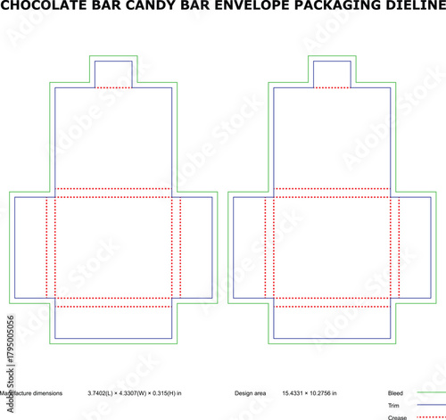 Chocolate Bar Envelope Packaging Dieline Layout – Bleed, Trim and Crease Guidelines