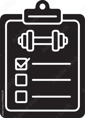 Workout Checklist Icon: Fitness Training Schedule and Plan Vector

Gym and Sports Clipboard Graphic with Dumbbell Symbol

Exercise Program and Tracking: Fitness Goals Checklist Icon
