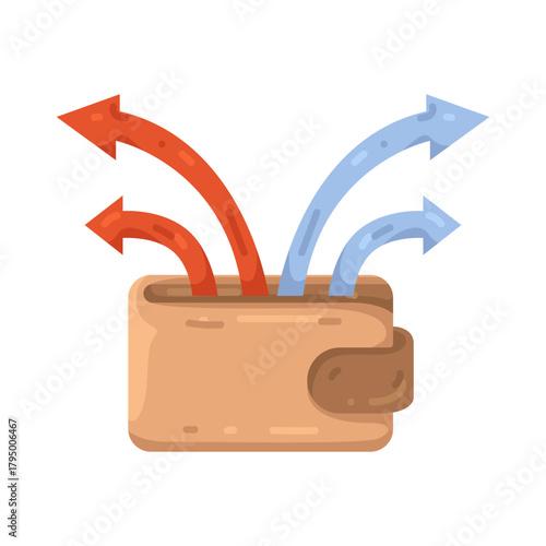 Illustration of Wallet with Arrows Representing Income and Expense