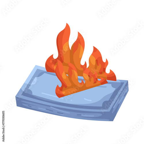 Illustration of Stack of Money on Fire