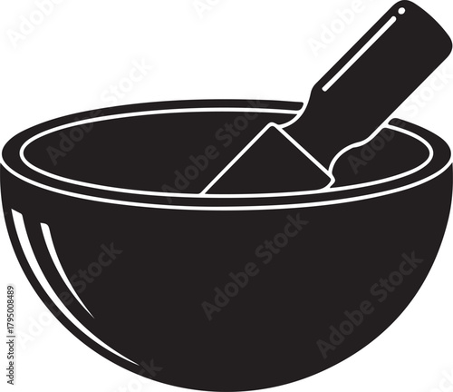 Mixing Bowl and Spatula Icon: Baking, Cooking, and Kitchen Utensils

Black Silhouette of Kitchenware for Food Preparation

Simple Vector Graphic of Bowl and Tool for Recipe Design