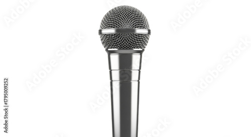 Gleaming silver microphone silhouetted against darkness