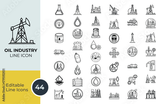 Oil Industry line editable icon set. Editable stroke.