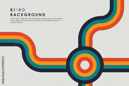 Retro vintage 70s style stripes background poster lines. shapes vector design graphic 1970s retro background. abstract stylish 70s era line frame illustration	