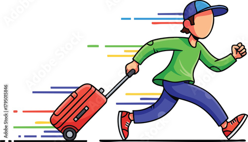 Pixelated Person Running With Red Suitcase Motion Blur Effect