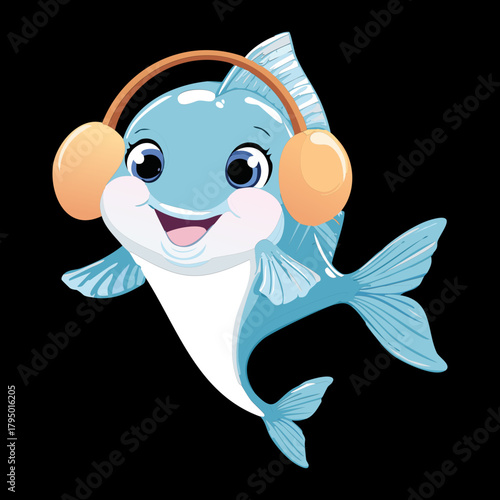 Happy dolphin Animal with earmuffs and a wide smile, enjoying the music or keeping its ears warm vector