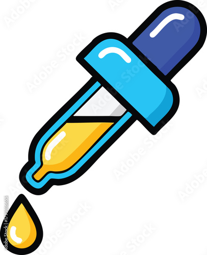 Eyedropper with Yellow Liquid Dripping Down Isolated on White Background