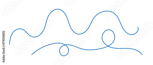 Squiggle blue lines set, doodle vector decorative illustration, abstract art