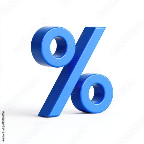 Blue three dimensional percent symbol on white background
