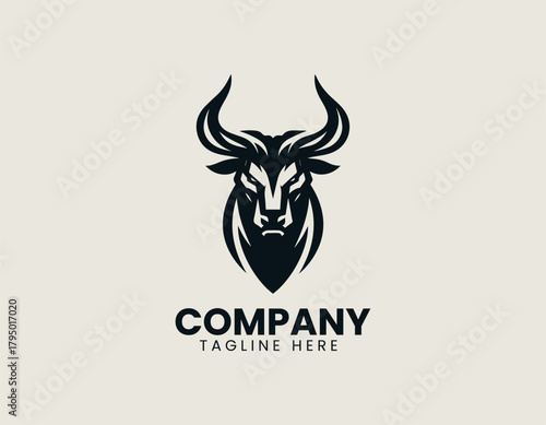 Demon bull stands fiercely showing powerful identity within bold black vector logo design