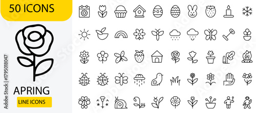 Spring line icon set vector illustration of seasonal elements perfect for web design and mobile applications