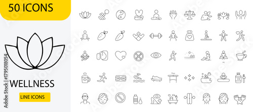 Set of wellness line icons simple vector design elements for health and lifestyle isolated on white background