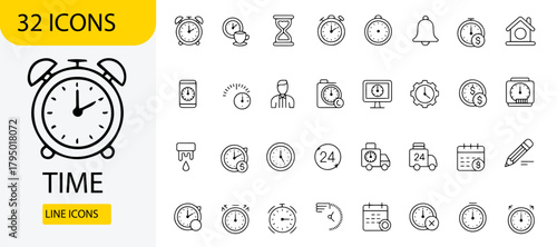 Time and clock icons a simple line icon set for business and personal use vector illustration isolated on white background
