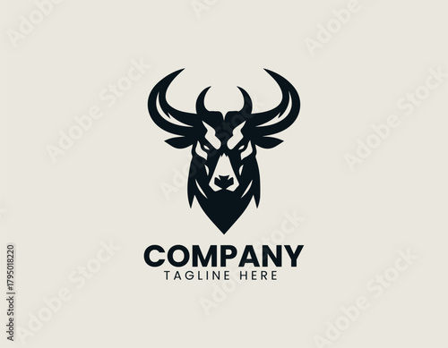 Demon bull stands fiercely showing powerful identity within bold black vector logo design