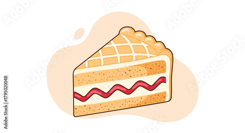 A delicious slice of pie with a lattice crust and a fruit filling, on a light orange background.