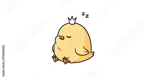 A cute cartoon chick with a crown sleeping, illustrating rest and relaxation.