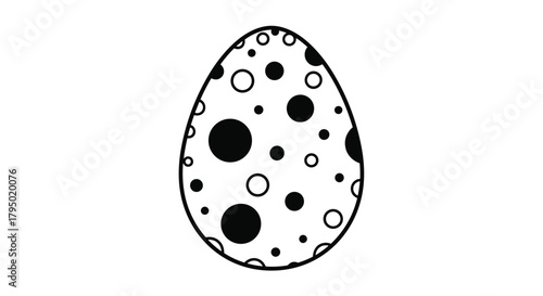 Decorated Easter egg with circles, both open and filled, on a white background for a festive holiday celebration.