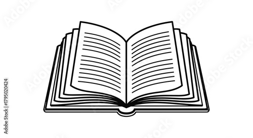 Open book illustration with lined pages, perfect for educational or literary themes, symbolizing knowledge and storytelling.