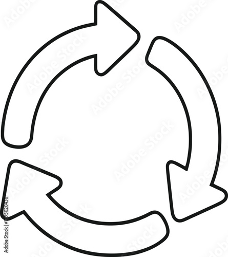 A simple black and white outline of a circular recycling symbol with three arrows pointing clockwise in a continuous loop.
