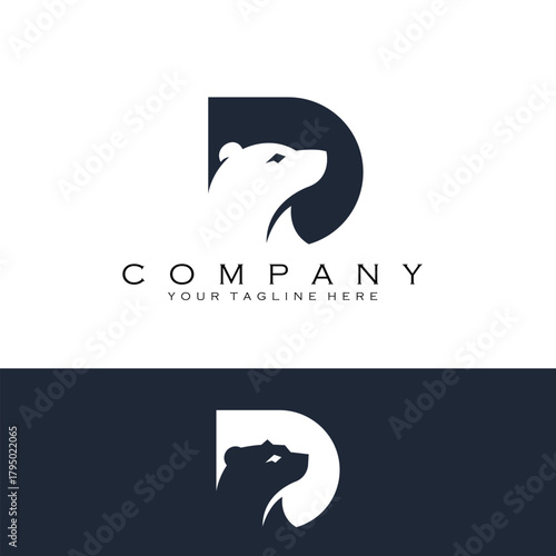 letter D bear logo design vector