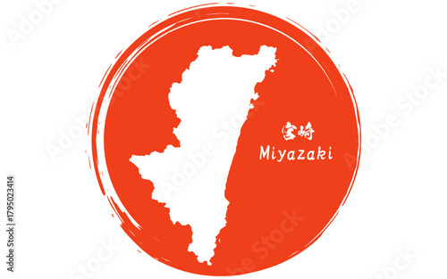 和風デザインに使える筆で書いた日の丸と宮崎県の地図